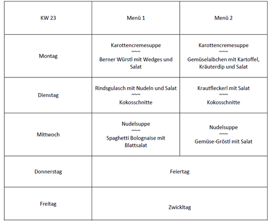 Mittagsmenü KW20