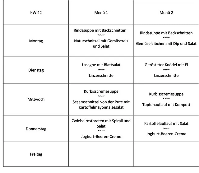 Mittagsmenü